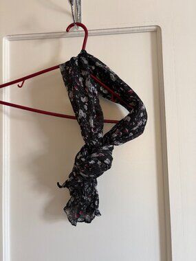 Monoprix Black Floral Chiffon Scarf | Lightweight French Brand